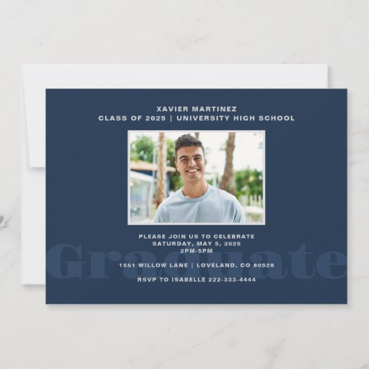 Invitation de la fête de graduation en bleu de la (Dos)