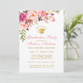 Invitation de la fête de graduation en fleurs rose (Debout devant)