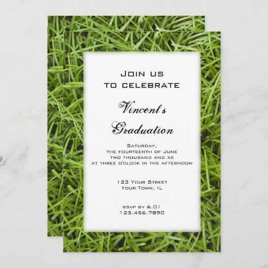Invitation de la fête de graduation en herbe verte (Devant / Derrière)