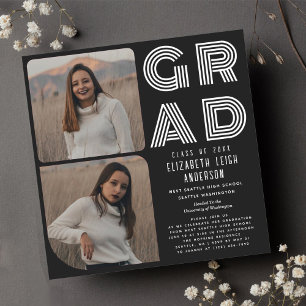 Invitation de la fête de graduation en noir et bla