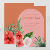 Invitation de la fête de graduation florale tropic (Devant / Derrière)