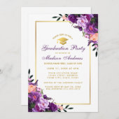 Invitation de la fête de graduation florale violet (Devant / Derrière)