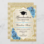 Invitation de la fête de graduation - Gold Blue (Devant / Derrière)