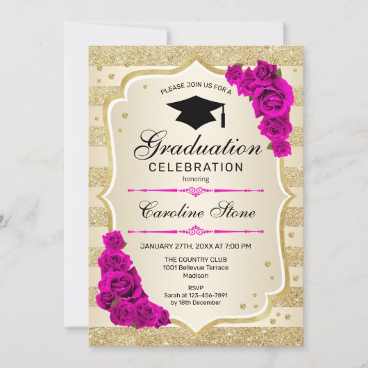 Invitation de la fête de graduation - Gold Hot Pin (Devant)