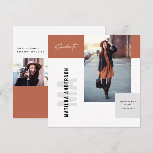 Invitation de la fête de graduation graphique mode (Devant / Derrière)