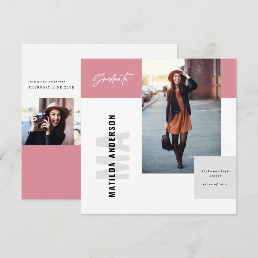 Invitation de la fête de graduation graphique mode (Devant / Derrière)