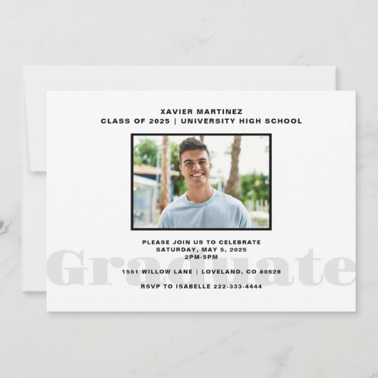 Invitation de la fête de graduation moderne noir e (Dos)