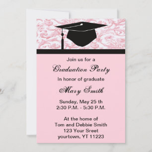 Invitation de la fête de graduation Monogram Pink 