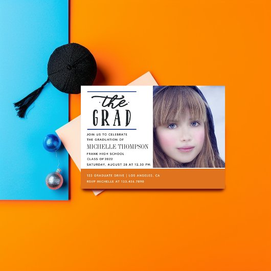 Invitation de la fête de graduation orange et bleu