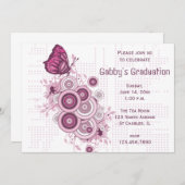 Invitation de la fête de graduation papillon rose (Devant / Derrière)