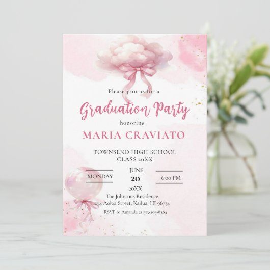 Invitation de la fête de graduation Pink Cloud & B (Debout devant)