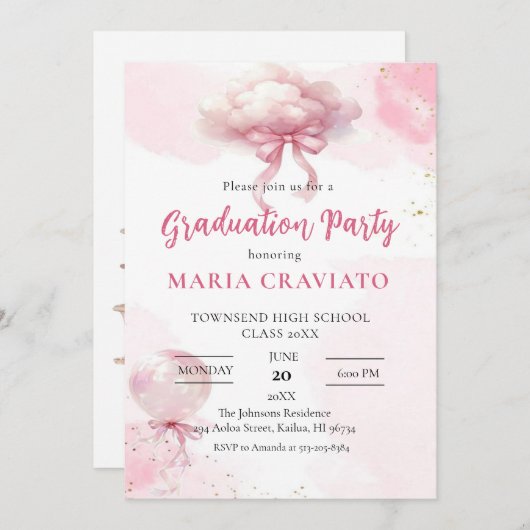 Invitation de la fête de graduation Pink Cloud & B (Devant / Derrière)