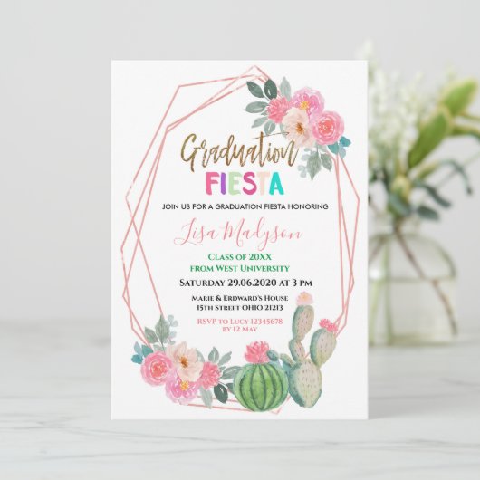 Invitation de la fête de graduation Pink Fiesta (Debout devant)