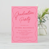 Invitation de la fête de graduation Pink & Red Squ (Debout devant)