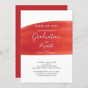 Invitation de la fête de graduation Red Watercolor