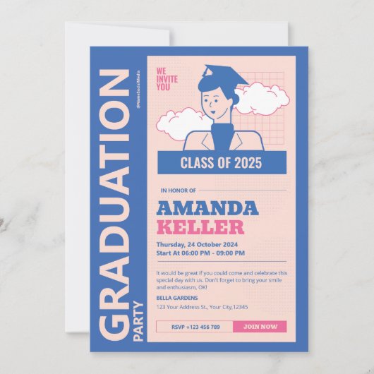Invitation de la fête de graduation rétro (Devant)