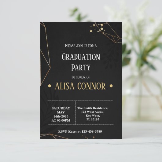 Invitation de la fête de graduation Rose d'or noir (Debout devant)