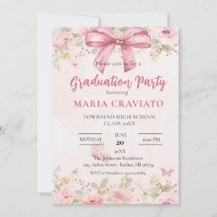 Invitation de la fête de graduation rose et floral