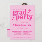 Invitation de la fête de graduation rose rétro ave (Devant / Derrière)