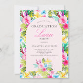 Invitation de la fête de graduation rose tropicale (Devant)