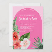 Invitation de la fête de graduation rose tropicale (Devant)