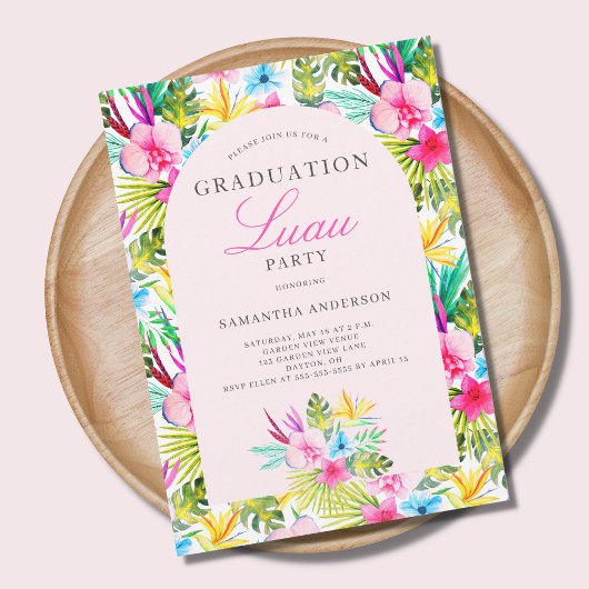 Invitation de la fête de graduation rose tropicale