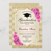 Invitation de la fête de graduation - Roses roses  (Devant / Derrière)