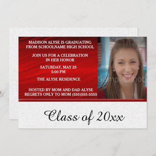 Invitation de la fête de graduation rouge et blanc (Devant / Derrière)