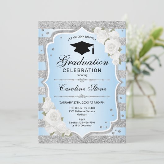 Invitation de la fête de graduation - Silver Blue (Debout devant)