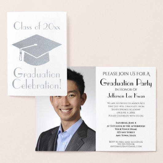 Invitation de la fête de graduation Silver Foil (Affichage)