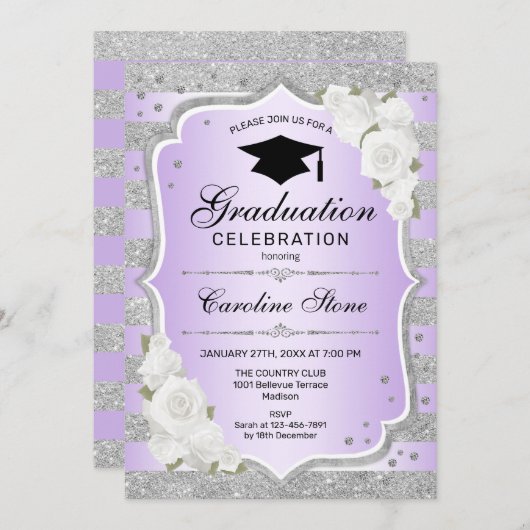Invitation de la fête de graduation - Silver Purpl (Devant / Derrière)