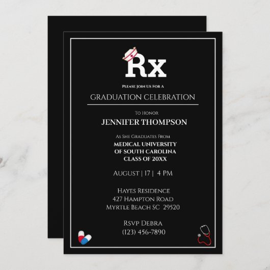 Invitation de la fête de graduation surprise Nurse (Devant / Derrière)