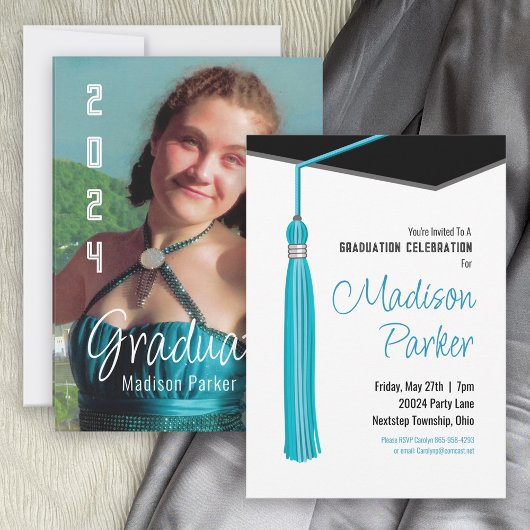 Invitation de la fête de graduation turquoise Blue