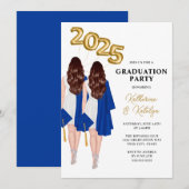Invitation de la fête de graduation Twins féminin (Devant / Derrière)