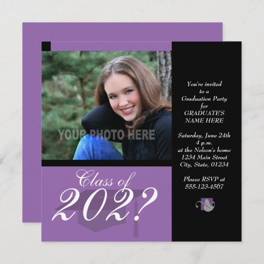 Invitation de la fête de graduation-violet (Devant / Derrière)