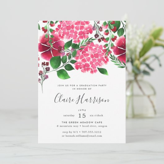 Invitation de la fête de graduation Wild Hydrangea (Debout devant)