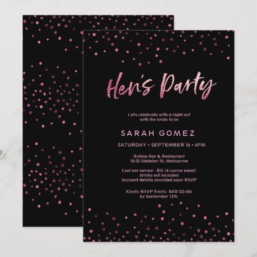 Invitation de la fête de Hen | Feuille de parties  (Devant / Derrière)