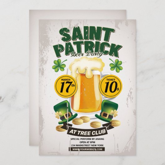 Invitation de la fête de la bière St Patrick (Devant / Derrière)