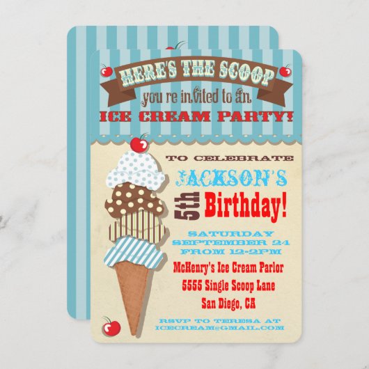 Invitation de la fête de la crème glacée (Devant / Derrière)