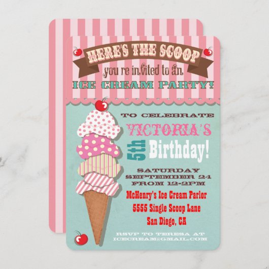 Invitation de la fête de la crème glacée (Devant / Derrière)