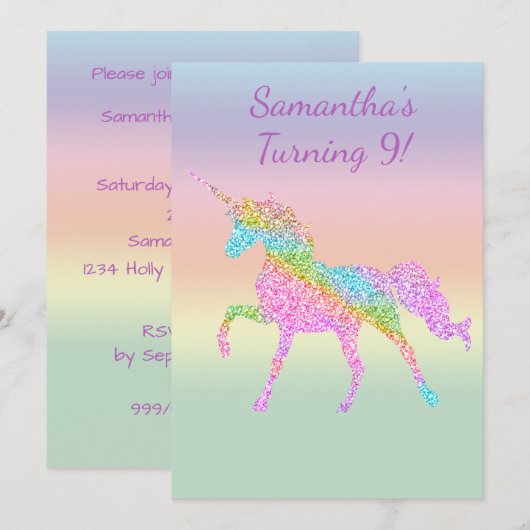 Invitation de la fête de la licorne à l'étincelle  (Devant / Derrière)