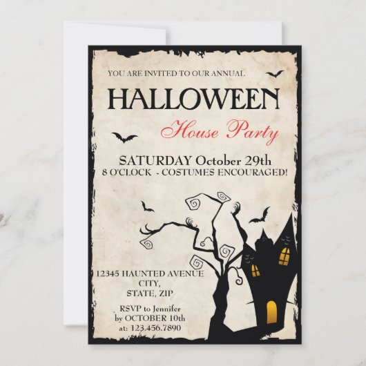 Invitation de la fête de la maison d'Halloween (Devant)