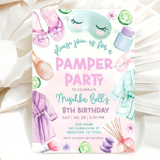 Invitation de la fête de la Pamper, Filles Spa Ann