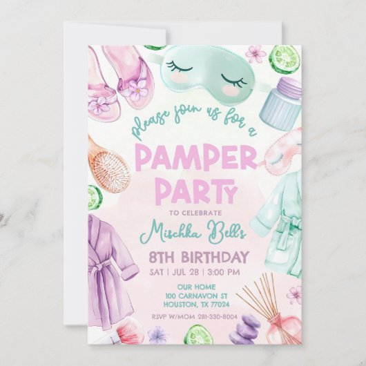 Invitation de la fête de la Pamper, Filles Spa Ann (Devant)