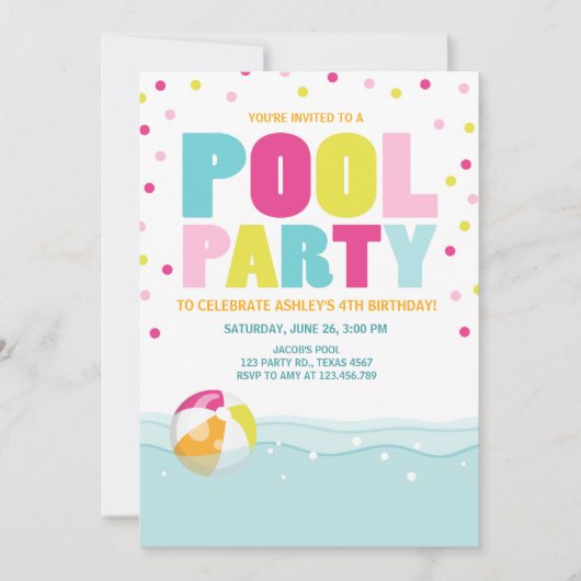 Invitation de la fête de la piscine Anniversaire F (Devant)