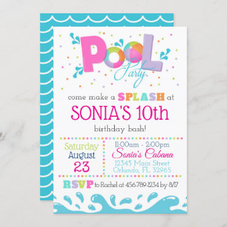 Invitation de la fête de la piscine d'anniversaire