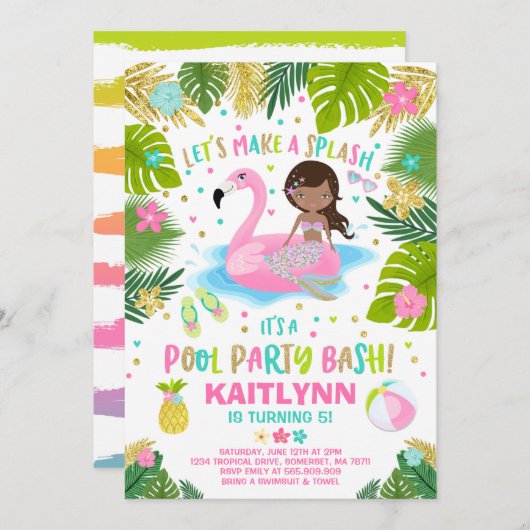 Invitation de la fête de la piscine de Flamants ro (Devant / Derrière)