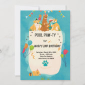 Invitation de la fête de la piscine d'été de chien (Devant)