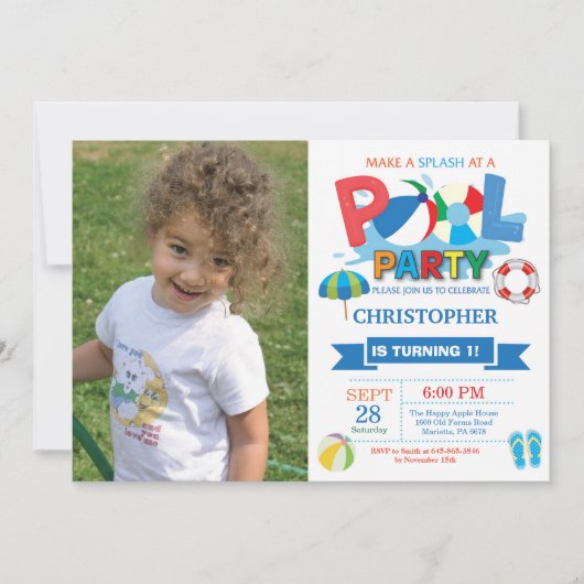 Invitation de la fête de la piscine d'été Splish S (Devant)