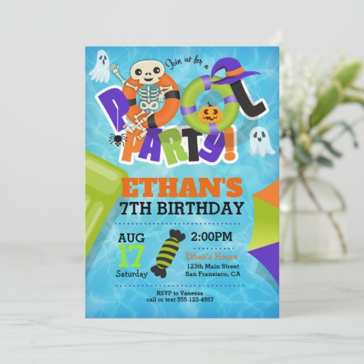 Invitation de la fête de la piscine d'Halloween (Debout devant)